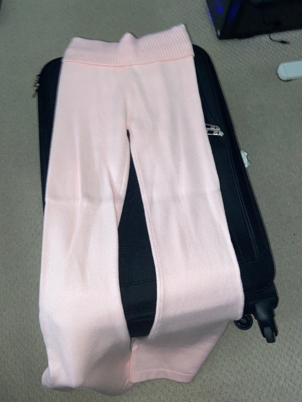 Pink knit fold over flare leggings edikted size small